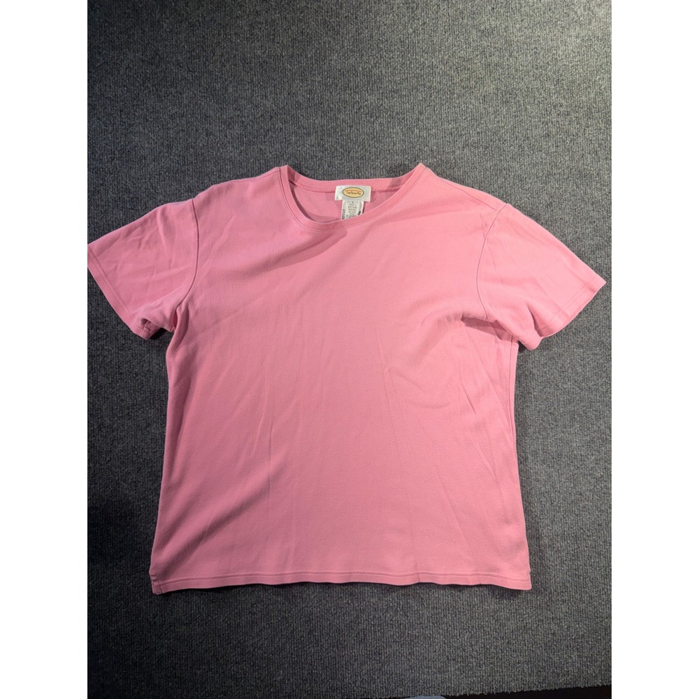 Talbots Womens Pink Cotton Short Sleeve Crew Neck T-Shirt Size L Classic Basic